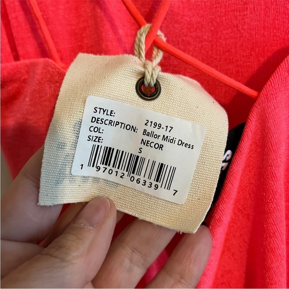 SER.O.YA Neon Coral Ruched Bodycon Midi Dress NWT S Spaghetti Strap - Picture 7 of 11